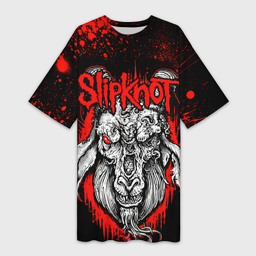 Женская длинная футболка Slipknot - красный козел / 3D-принт – фото 1