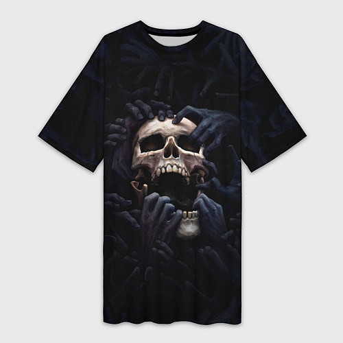 Женская длинная футболка Hands on skull / 3D-принт – фото 1