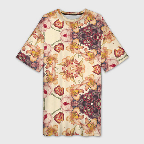Женская длинная футболка Цветы абстрактные розы / 3D-принт – фото 1