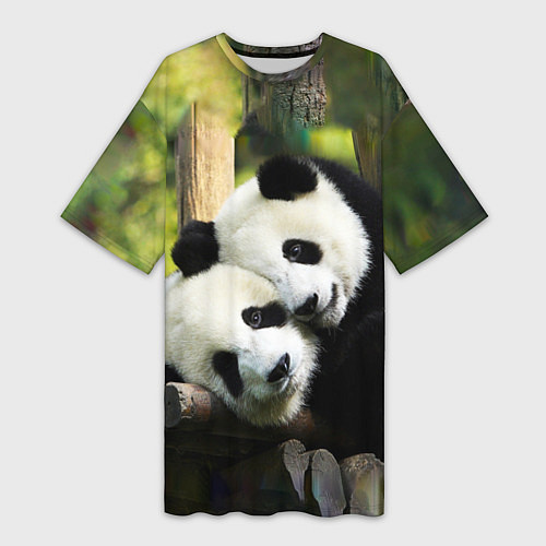 Женская длинная футболка Влюблённые панды / 3D-принт – фото 1