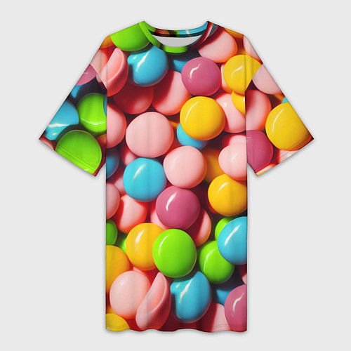 Женская длинная футболка Много ярких конфет / 3D-принт – фото 1