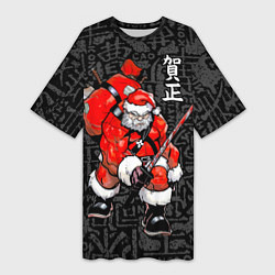 Футболка женская длинная Santa Claus Samurai, цвет: 3D-принт