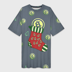Женская длинная футболка Christmas funny bitcoin
