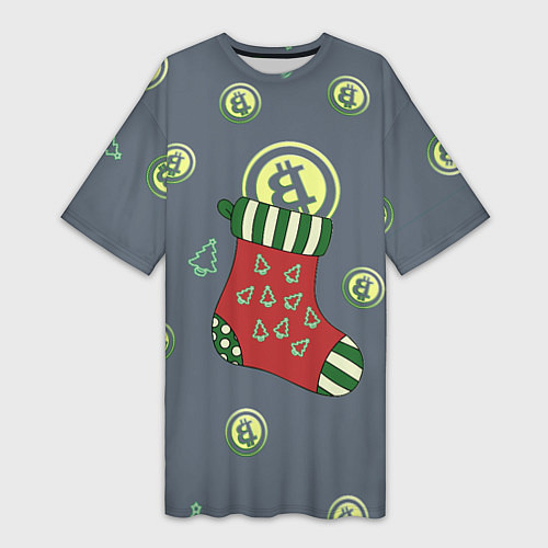 Женская длинная футболка Christmas funny bitcoin / 3D-принт – фото 1