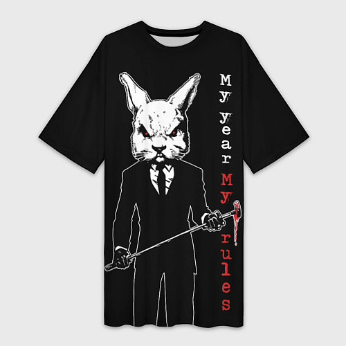 Женская длинная футболка Cruel rabbit, my year - my rules / 3D-принт – фото 1