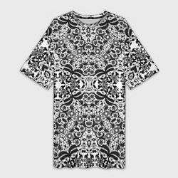 Женская длинная футболка Черно-белый ажурный кружевной узор