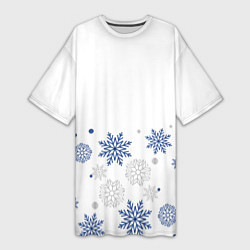 Женская длинная футболка Новогодние Снежинки - Белый