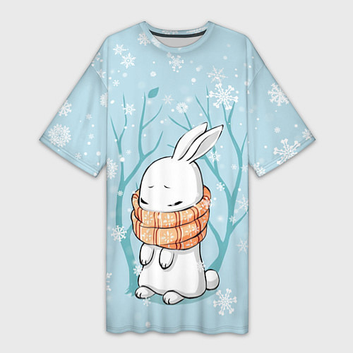 Женская длинная футболка Кролик в снеженом лесу / 3D-принт – фото 1