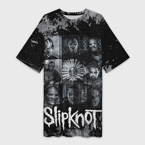 Женская длинная футболка Slipknot black & white style / 3D-принт – фото 1