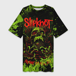 Женская длинная футболка Slipknot green череп