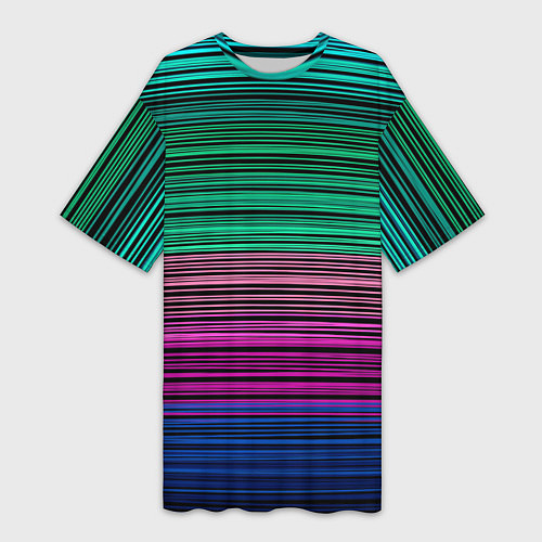 Женская длинная футболка Разноцветные неоновые шелковые нити / 3D-принт – фото 1