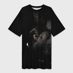 Женская длинная футболка Чёрный большой кролик