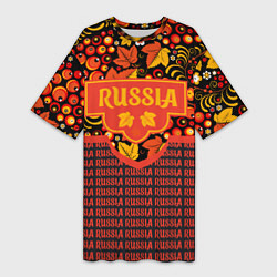 Женская длинная футболка Хохломская роспись - символы России