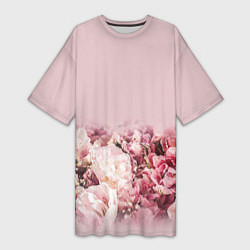 Женская длинная футболка Нежные розовые цветы в букете
