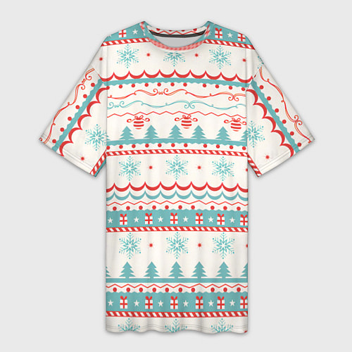 Женская длинная футболка Новогодний свитер, но без оленей / 3D-принт – фото 1
