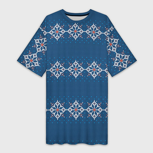 Женская длинная футболка Вязанный синий классический стиль / 3D-принт – фото 1