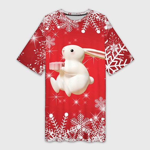 Женская длинная футболка Новогодний объемный кролик / 3D-принт – фото 1