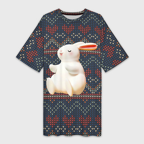 Женская длинная футболка Большой белый кролик / 3D-принт – фото 1