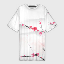 Женская длинная футболка Японский пейзаж, начало весны