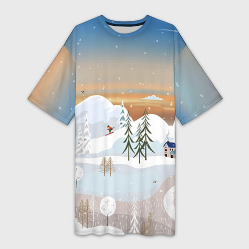 Женская длинная футболка Новогоднее настроение - пейзаж / 3D-принт – фото 1