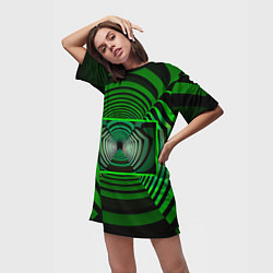 Футболка женская длинная Зелёный туннель - оптическая иллюзия, цвет: 3D-принт — фото 2
