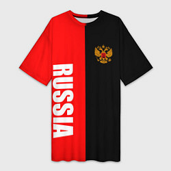Футболка женская длинная Россия: Черно-красный, цвет: 3D-принт