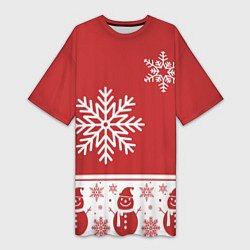 Женская длинная футболка Снеговики в снежинках
