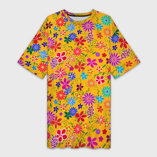 Женская длинная футболка Нарисованные цветы - орнамент / 3D-принт – фото 1