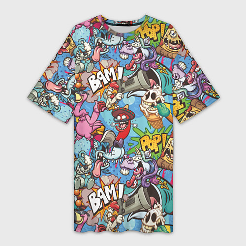Женская длинная футболка Сумасшедший поп-арт / 3D-принт – фото 1
