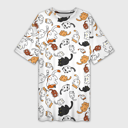 Женская длинная футболка Вечеринка кошек / 3D-принт – фото 1