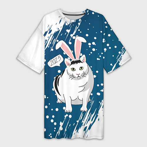 Женская длинная футболка Новогодний кот Бендер - 2023 / 3D-принт – фото 1
