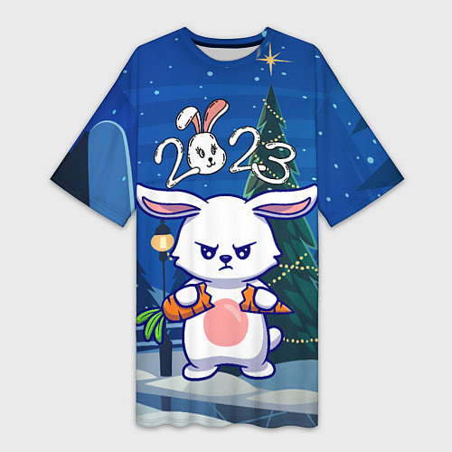 Женская длинная футболка Недовольный заяц с морковкой / 3D-принт – фото 1