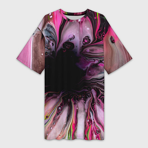 Женская длинная футболка Розовые краски и волны / 3D-принт – фото 1