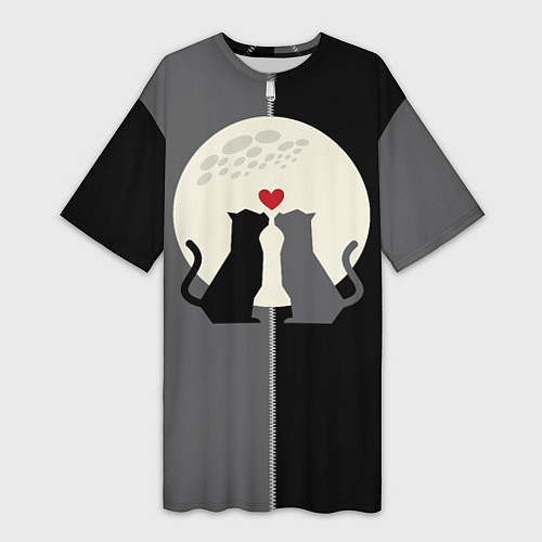 Женская длинная футболка Котики под луной / 3D-принт – фото 1