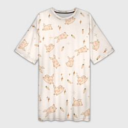 Женская длинная футболка Милый кролик паттерн