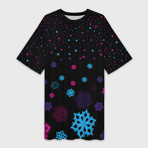 Женская длинная футболка Цветные снежинки / 3D-принт – фото 1