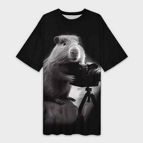 Женская длинная футболка Капибара фотограф / 3D-принт – фото 1