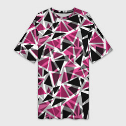 Женская длинная футболка Геометрический абстрактный узор в вишнево серых и
