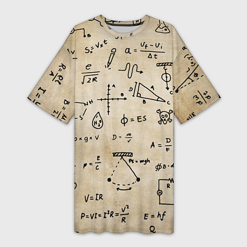 Женская длинная футболка Научные формулы на старой бумаге / 3D-принт – фото 1