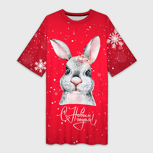Женская длинная футболка Кролик 2023 - с новым годом! / 3D-принт – фото 1