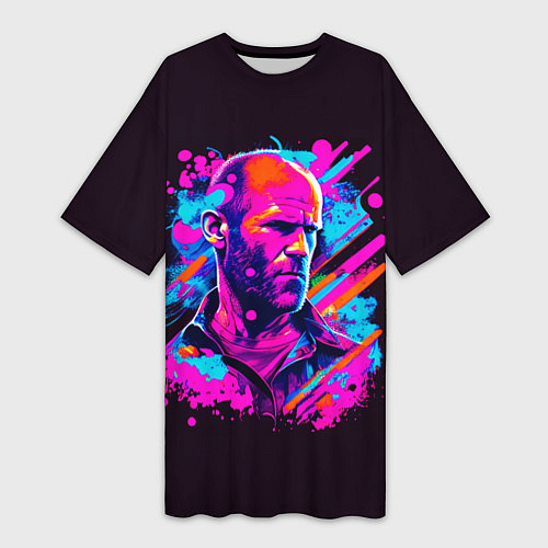 Женская длинная футболка Jason Statham - pop art / 3D-принт – фото 1