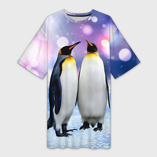 Женская длинная футболка Пингвины на снегу / 3D-принт – фото 1