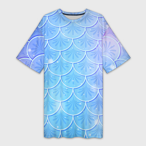 Женская длинная футболка Голубая чешуя русалки - паттерн / 3D-принт – фото 1