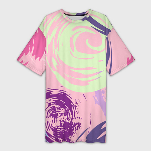 Женская длинная футболка Розовый фон и разноцветные круги / 3D-принт – фото 1