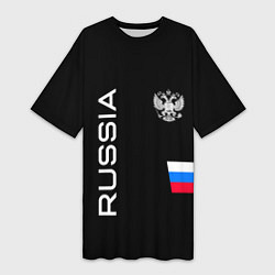 Женская длинная футболка Россия и три линии на черном фоне