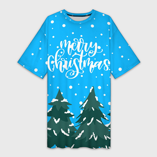 Женская длинная футболка Merry christmas - Ёлочки / 3D-принт – фото 1