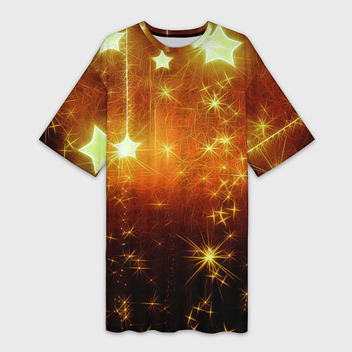 Женская длинная футболка Золотистае звёзды / 3D-принт – фото 1