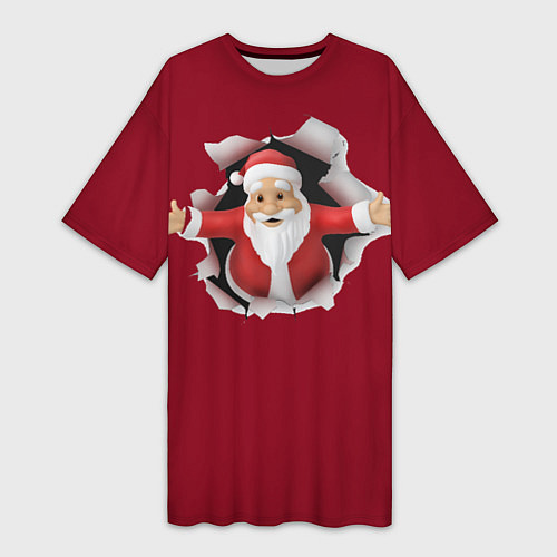 Женская длинная футболка Дед Мороз вылезает из стены / 3D-принт – фото 1