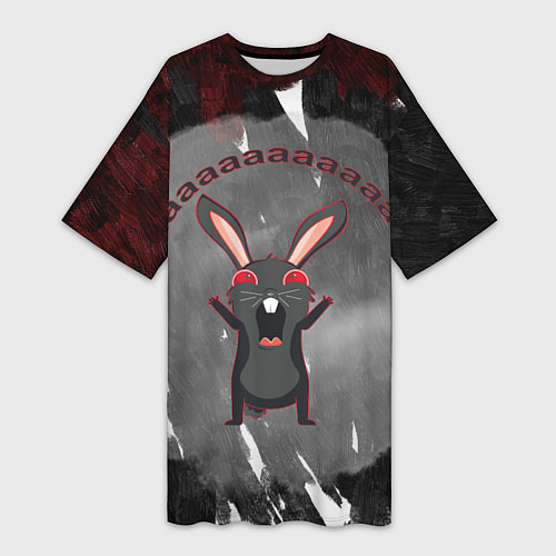 Женская длинная футболка Черный кролик орет как сумасшедший / 3D-принт – фото 1