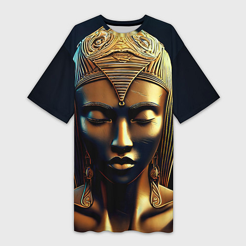 Женская длинная футболка Нейросеть - золотая статуя египетской царицы / 3D-принт – фото 1